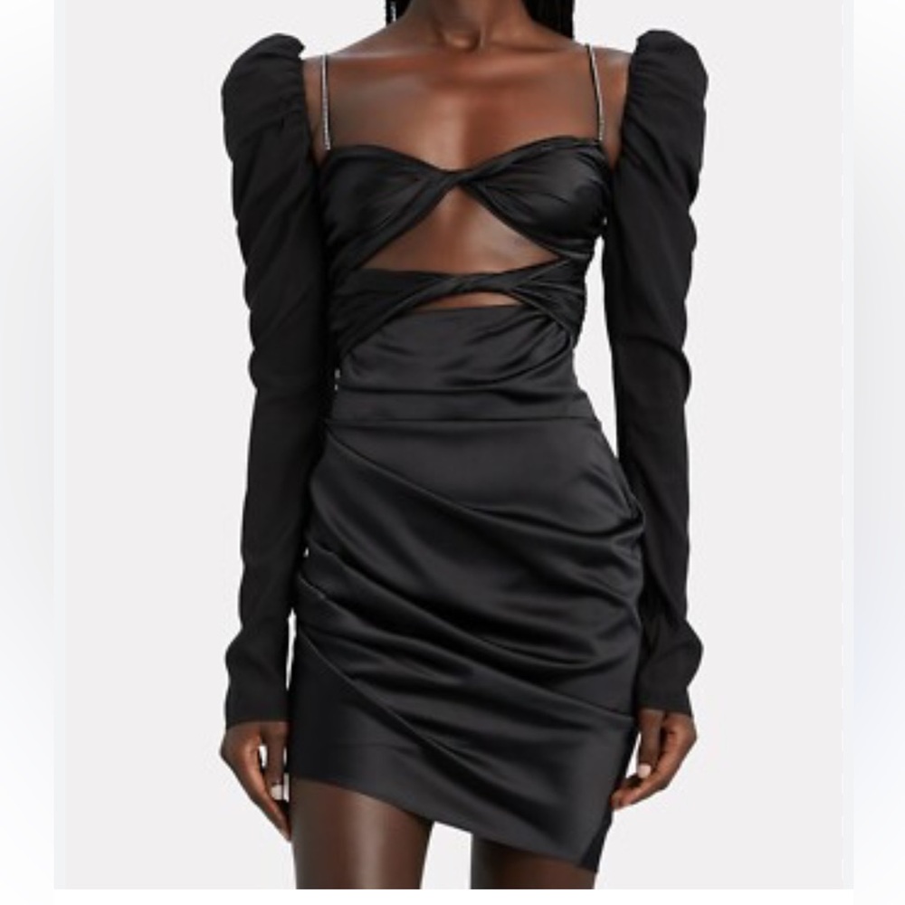 The Bar Black Silk Twist Front Mini Dress